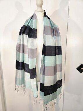 Silk 100% Silk Scarf Black & Gray & Mint